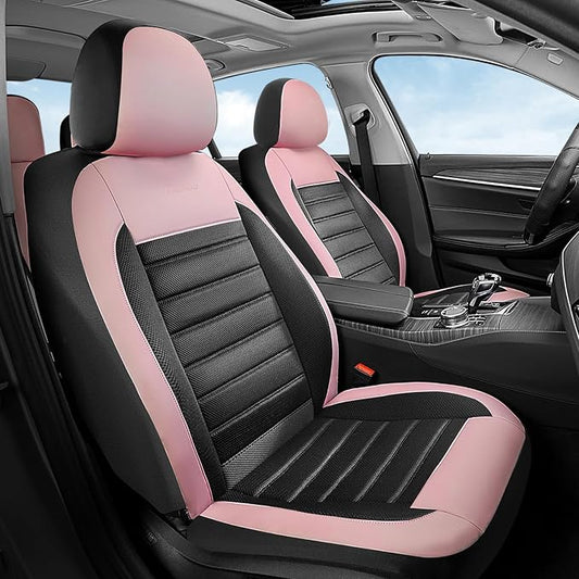 Coverado Car Seat Covers Front Seats, Luxury Leather Car Seat Covers, Automotive Mesh Seat Covers 2 Pack, Airbag-Compatible, Black Pink Seat Covers for SUV Sedan Truck