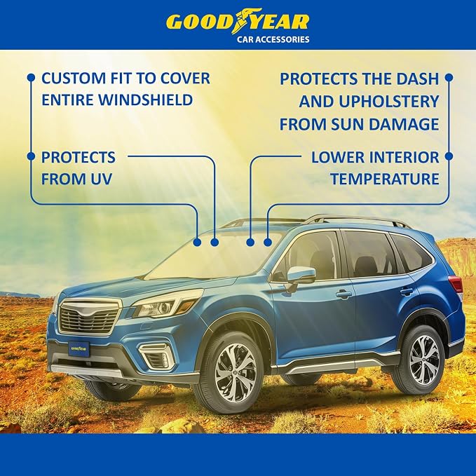Goodyear Foldable Windshield Sunshade for Subaru Forester 2019-2024, SUV car Accessories, Sunshade Cover, Sun Shade Car Windshield, Window Sun Blocker - GY008279