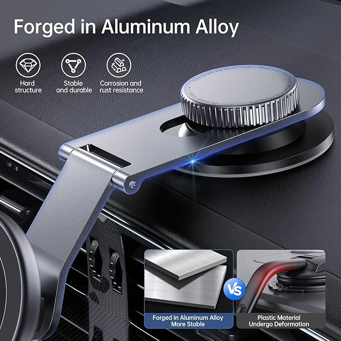 SYNCWIRE Fits MagSafe Car Mount for Universal Dashboard & Tesla Screen,Kevlar Silver Magnetic Phone Holder for Car,Super Stable Magnetic Car Phone Mount for iPhone 17 Pro Max 16 15 14 13 12&All Phones