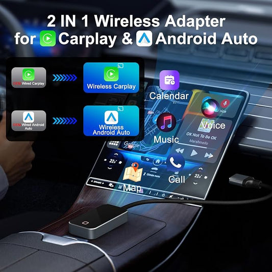 Wireless Carplay and Android Auto Adapter - Android Carplay for iPhone 6+/2016+ Cars, USB/Type-C Bluetooth Wireless Auto Car Adapter with 5Ghz WiFi Bluetooth Connection