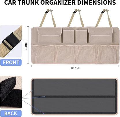Car Trunk Organizer and Storage, Large Capacity Backseat Hanging Storage Accessories, Backseat Car Organizer for SUV/MPV/Truck (Khaki)