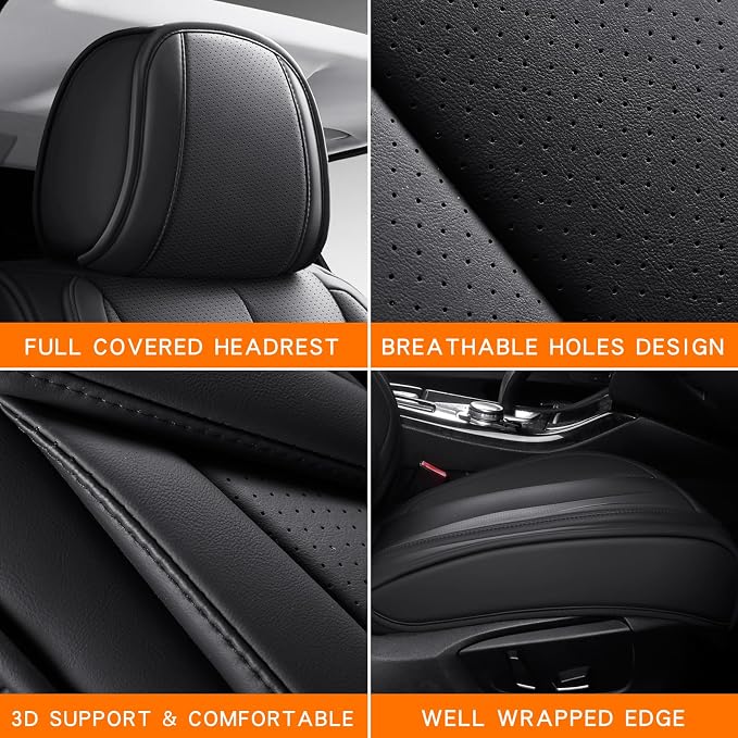MINGBRON Seat Covers, Car Seat Covers Front Seats, Car Seat Cover, Car Seat Protector Waterproof, Car Seat Cushion Nappa Leather, Black Seat Covers Carseat Cover Universal Fit for Most Cars