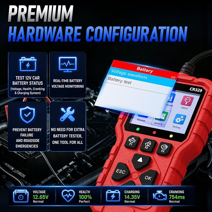 LAUNCH Creader 329 OBD2 Scanner, Full OBDII Functions Car Diagnostic Tool, Engine Code Reader with Battery Test, I/M Readiness, Mode 6&8 Test, Data Stream Car Fault Scanner
