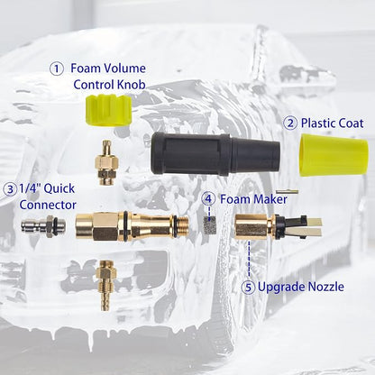 M MINGLE Foam Cannon for Pressure Washer, Car Foam Sprayer with 1/4 Inch Quick Connector, Wide Mouth Heavy Duty Car Wash Foam Blaster Power Washer, 1 Liter with 5 Nozzle Tips
