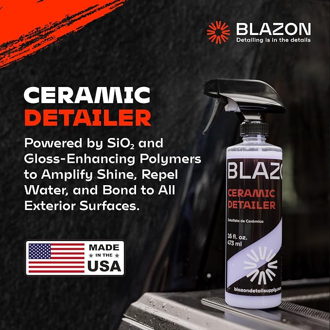 BLAZON Ceramic Detailer Spray Coating- Hydrophobic Shine & Surface Protection- Glossy Ceramic Clear Coat Paint Sealant- Cars, Trucks, Motorcycles, RVs, Boats & More- 16 fl oz