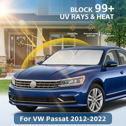 Windshield Sun Shade for VW/Volkswagen Passat 2012-2022 Sunshade Front Window Shade Custom Fit Passat Accessories Sun Visor Foldable Shade Blocks UV Rays Accessories