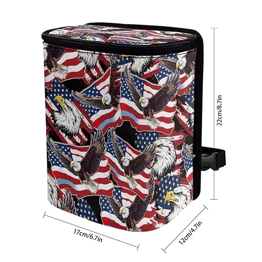 Talayituse American Flag Eagle Print Car Trash Can with Lid, 4th of July Leak Proof Auto Trash Bag Hanging Vehicle Garbage Can Multipurpose Storage Container for Back Seat Road Trip