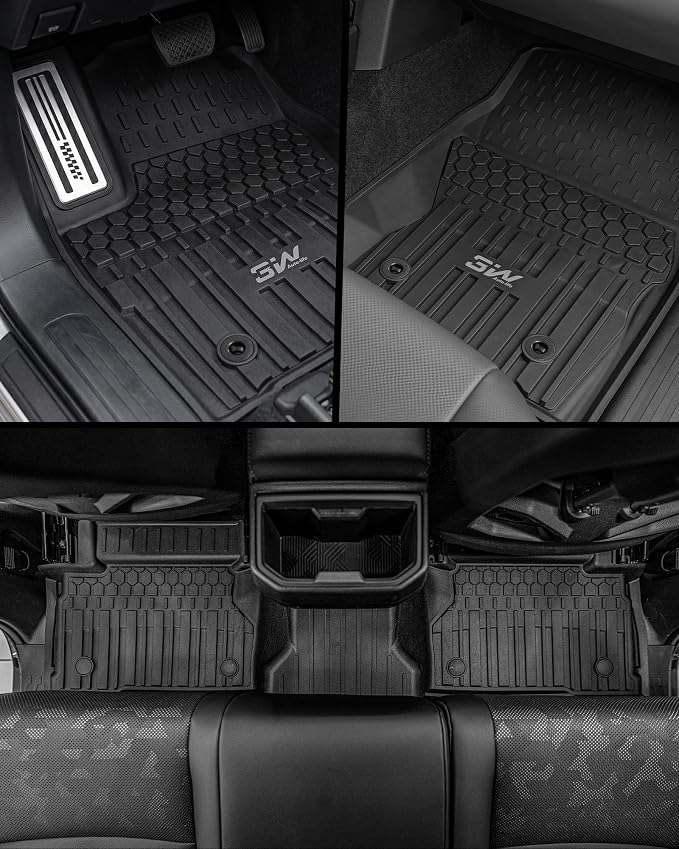 3W Floor Mats Fit for Toyota Tacoma Hybrid 2024 2025 2026 with Metal Pedals, TPE All Weather Custom Fit Floor Liner for Tacoma Accessories 1st and 2nd Row Full Set Car Mats Easy Clean, Black