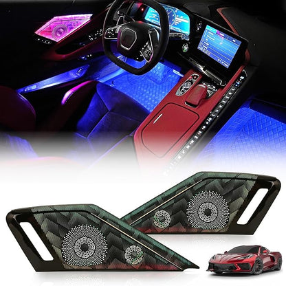 Door Speaker Relays Cover Trim w/Neon Accent Lights fit for C8 Corvette 2019-2024,LED Ambient Foot Lights,Atmosphere Door Storage Box Lamps,Voice APP Button Switching Control,RGB