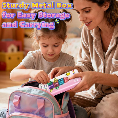 ORZbb Mini Magnetic Tiles Toddler Travel Essentials Set with Case, Magnetic Blocks Building Montessori Educational Learning Sensory Preschool Toys for 3+ Year Old Boys Girls Birthday Gifts