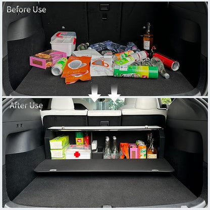 Car Trunk Suv Organizer for 2022-2023 Tesla Model Y (5-Seater), Leather Sturdy Trunk Storage Bin Box, Compartment Foldable Organizer with Lid and Push-pull Handle, White