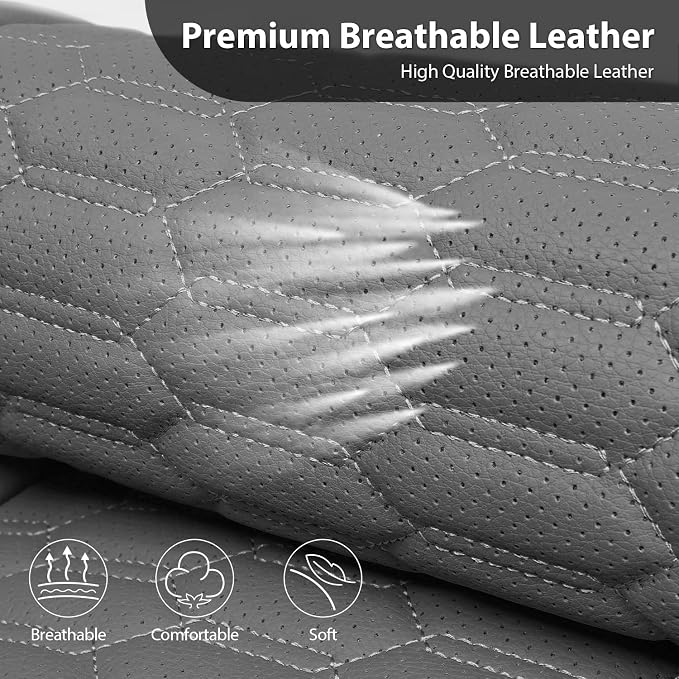 CAR PASS 3D Foam Faux Leather Car Seat Covers Full Set, Grey Breathable PU Leather Seat Covers for Cars, Luxury Universal Fit for SUVs Vans Sedan Truck Automotive, Armrest Airbag Compatible, All Gray