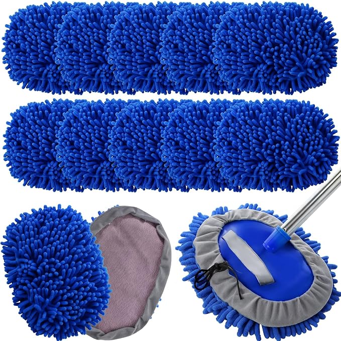 Layhit 10 Pcs Car Wash Mitt Set, Brush Not Included, Microfiber Mitt Cleaning Car Truck Washing Tools Kit RV Pickup Chenille Scratch Replacement (Royal Blue)