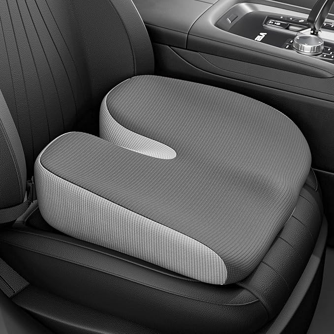 Adult Car Booster Seat Cushion - Memory Foam Car Seat Wedge Cushion - Coccyx Cushion for Tailbone Pain - Driver Seat 3 Inch Height Boost Cushion - for Cars, Trucks, Home & Office Chairs, Grey