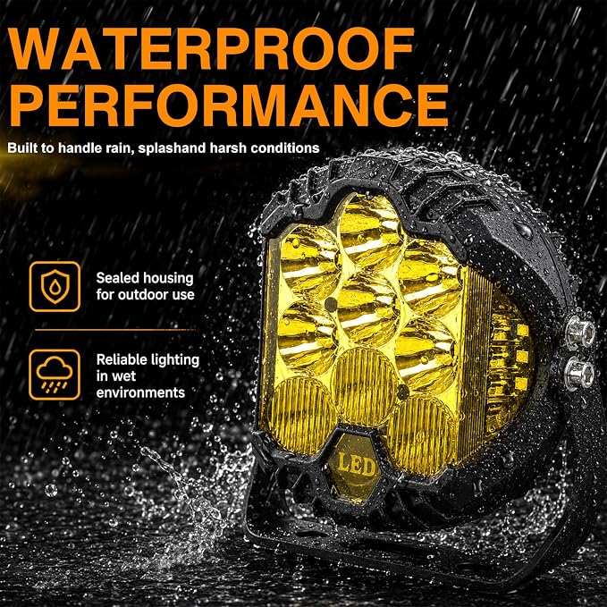 LIGBT 2PCS 7 Inch Yellow Round Side Shooter Offroad Fog Lights Amber DRL 90W 3 Modes 270° Wide Range Super Bright LED Pods Light Kit for Pickup Truck ATV UTV SUV with Wiring Harness