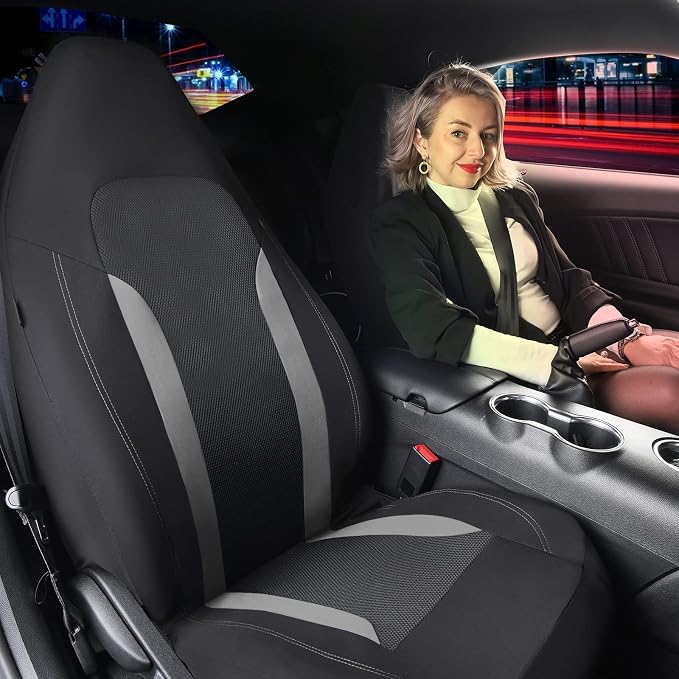 CAR PASS Bucket Gray Car Seat Cover Front Seats, 3D Air Mesh-100% Breathable Sporty Fabric High Back Airbag Compatible, Universal Fit Automotive SUV Truck Sedan Vans, Two Front 2 Piece Black Gray