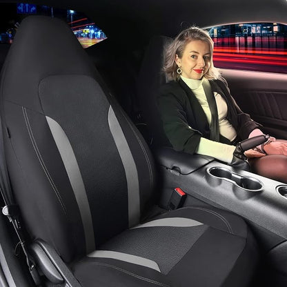 CAR PASS Bucket Gray Car Seat Cover Front Seats, 3D Air Mesh-100% Breathable Sporty Fabric High Back Airbag Compatible, Universal Fit Automotive SUV Truck Sedan Vans, Two Front 2 Piece Black Gray