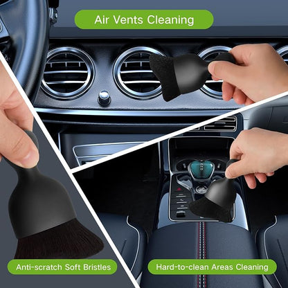 Qydipclin 7pcs Windshield Cleaner Tool Car Window Cleaning Wash Kit with 4 Reusable Microfiber Pads 1 Spray Bottle and Extendable Handle Auto Glass Wiper Kit, Green