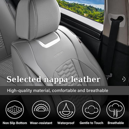 Coverado Seat Covers Full Set, Luxury Leather Car Seat Covers, Waterproof Automotive Car Seat Covers Universal Fit for Most Sedans, SUVs, Pick-up Trucks(Gray)