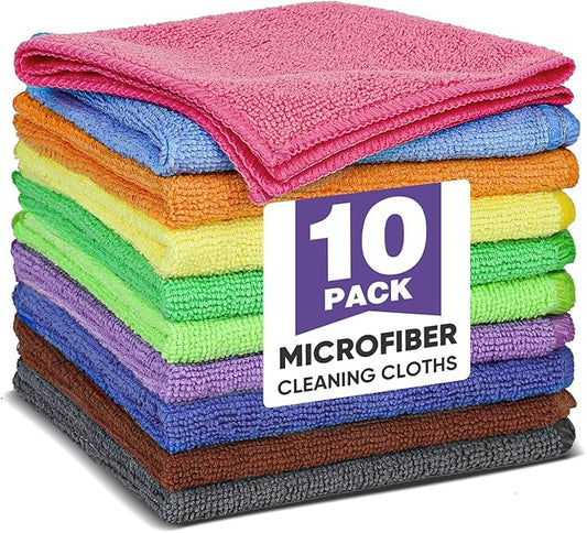 TEAWOO 10 Colors Microfiber Cleaning Cloths, 10 Pack Assorted Cleaning Rags, Highly Absorbent Microfiber Towels for Car, Kitchen, Bathroom and Household Cleaning, 11.8"X11.8"