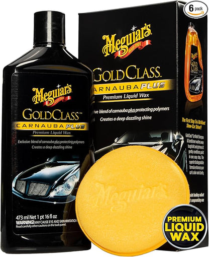 Meguiar's Gold Class Carnauba Plus Premium Liquid Wax Kit,Car Detailing Kit with a Pure Carnauba Wax Blend & Foam Applicator Pad for Keeping Glossy Paint Protected Like a Pro,16 Oz Bottle(Pack of 6)
