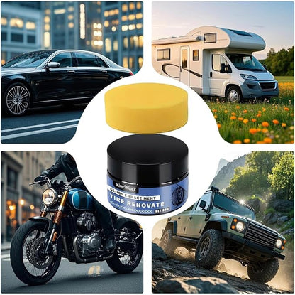 Car Tire Shine - 50g, Long Lasting Nourish Wax with Sponge | Tire Paste for Blackening, Durability, and Maintenance, Car Motorcycle Gloss Protection Detailing