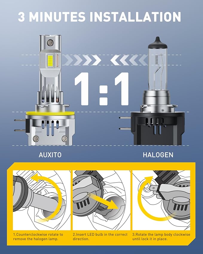 AUXITO H11B LED Bulb, 900% Ultra-Bright, 6500K White Light, Plug and Play, Long Lifespan, No Flicker, 99% Compatibility, 2PCS