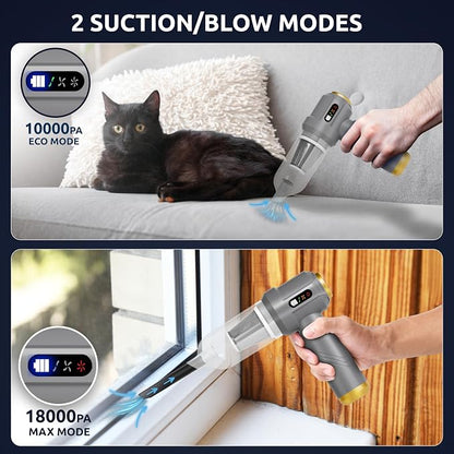 Handheld Vacuum Cordless Vacuum Cleaner with 9 Extensions, 18000Pa Brushless Suction & Air Blower (2-in-1), 7800mAH Battery, Steel+HEPA Filter, Car Vacuum, Dust Buster for Interior, Home & Pet Hair