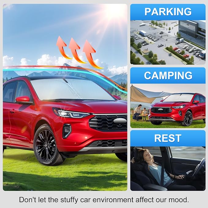 Windshield Sun Shade Sunshade for Ford Escape 2020-2026 | Custom Fit Windshield Cover, Blocks UV Rays, Multi-Layer Heat Shield, Durable Frame, Easy Fold & Storage