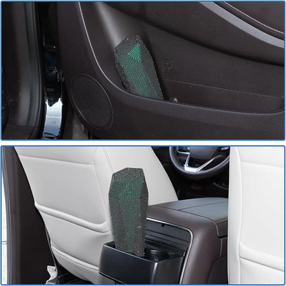 ACROPIX Car Trash Can Trash Bin Rhinestones Portable 3.5" Length 3.1" Width 7.9" Height Green Rhinestone Plastic