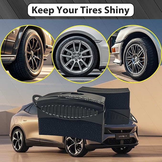 2 Pack Tire Shine Applicator Pads, Reusable Tire Dressing Applicator Sponge, Curved Tire Gel Applicator Forms with Lid, Black Tire Applicator Pads for Car Cleaning Detailing