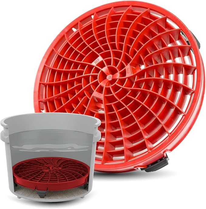 DETAIL GUARDZ Dirt Lock Car Wash Insert – Bucket Filter for 3–8 Gallon Round Pails – Traps Debris, Prevents Swirl Marks – Self-Locking Rubber Grips, Venturi Flow, Cleaning Tool (Red)