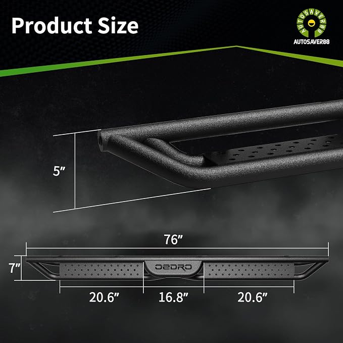 6 Inch Running Boards Compatible with 2009-2018 Dodge Ram 1500 Quad Cab/Extended Cab, 2019-2024 Dodge Ram 1500 Classic, Two-Stair Side Step Rail Drop Nerf Bars (Excl. 19-26 1500 New Body)