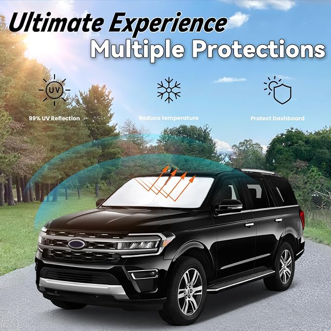 Windshield Sun Shade for 2018-2025 Ford Expedition, Car Front Window Sunshade with 240T Sun Visor Protector Blocks UV Rays Heat Sun Shield Accessories