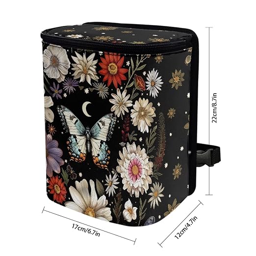 Talayituse Butterfly Daisy Moon Print Car Trash Can with Lid, Leak Proof Auto Trash Bag Hanging Vehicle Garbage Can Multipurpose Storage Container for Back Seat Road Trip