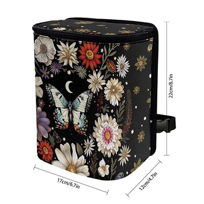 Talayituse Butterfly Daisy Moon Print Car Trash Can with Lid, Leak Proof Auto Trash Bag Hanging Vehicle Garbage Can Multipurpose Storage Container for Back Seat Road Trip