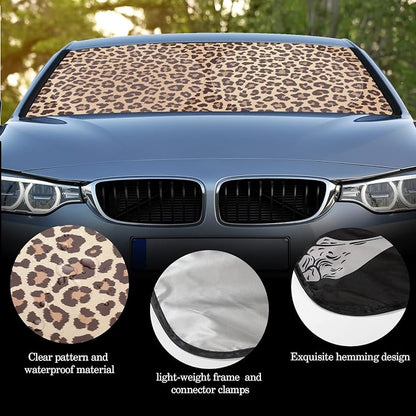 Windshield Sun Shade Foldable Car Front Window Covers for Car Accessories Sun Heat UV Rays Visor Protector Protection for Universal Cars SUV Truck(Nice Leopard)