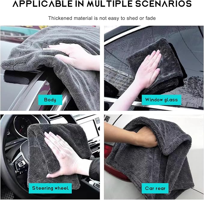 Microfiber Towels for Cars, 15.7"x23.6" 1200 GSM Ultra Thick Soft Car Detailing Drying Towel, Super Absorbent Double Twisted Loop Cloth Cleaning Towel for Car Truck SUV