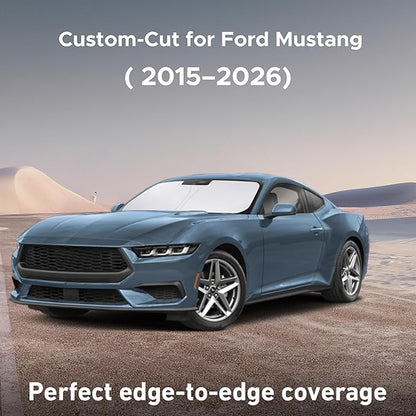 EcoNour Windshield Sunshade Compatible for Ford Mustang (NOT for Ford Mustang Mach-E) 2015-2024 2025 2026, Sun Visor for Front Windshield & Window Sun Shade Cover, UV Heat Protector, Car Accessories