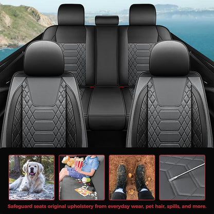 FREESOO Car Seat Covers Front Only 2pcs, Leather Driver Seat Cover Protector Airbag Compatible Universal Fit for Sedan SUV Pick-up Truck Van (Black Grey 8-2PCS)