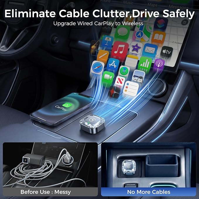 2026 2in1 Wireless CarPlay& Android Auto Adapter for iPhone& Android, Plug in Once Go Wireless Forever. Plug & Play CarPlay Dongle, Fast Auto-Connect, No Delay, USB A/USB-C Port