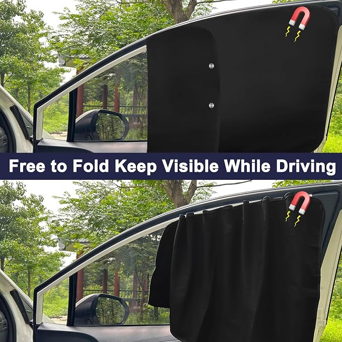 Ovege Car Side Window Sun Shade Magnetic Car Curtain Suction Magnetic Suedette －Front Seat 2pcs