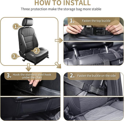 LUCMO Car Backseat Organizer with Touch Screen Tablet Holder,9 Storage Pockets Storage Organizer,Protectors Kick Mats Travel Accessories (Black, 2 Pack with Food Tray)