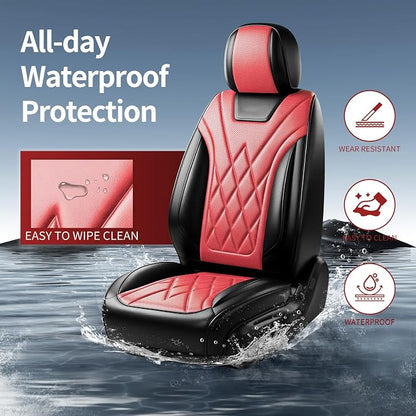 Fit Santa Fe Car Seat Covers for Hyundai Santa Fe 2009-2025 2026 - Luxury Leather, Anti-Slip, All-Weather Seat Cushions, Waterproof & Breathable, Airbag Compatible, Full 5-Seat Set (Red)