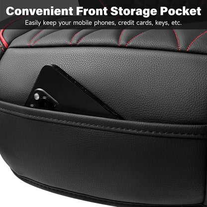 CAR PASS Luxury PU Leather Two Front Car Seat Covers, Waterproof Seat Covers Compatible with Front Seat Armrests, Airbag Compatible Anti- Slip Universal Fit for Cars Suvs Vans Trucks Black Red