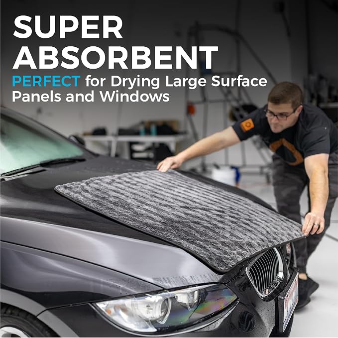 The Rag Company Gauntlet Car Drying Towel, Ultra-Absorbent 70/30 Blend Korean Microfiber, Dries Vehicles Faster Without Scratching, 900 GSM, 30x36 Inches, Ice Grey/Grey, 2-Pack