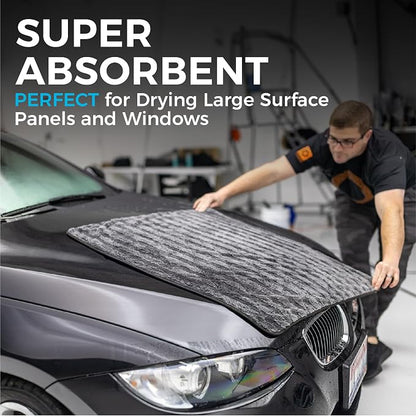 The Rag Company Gauntlet Car Drying Towel, Ultra-Absorbent 70/30 Blend Korean Microfiber, Dries Vehicles Faster Without Scratching, 900 GSM, 30x36 Inches, Ice Grey/Grey, 1-Pack