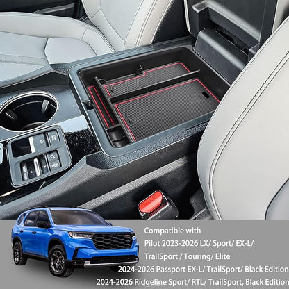 HGWEI Center Console Organizer Compatible with Honda Pilot 2023 2024 2025 2026 and Ridgeline/Passport 2024 2025 2026 Interior Accessories Insert Armrest Storage Box Tray, Red