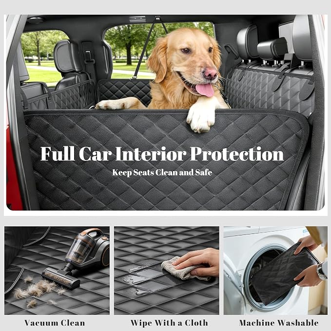Dog Car Seat Cover for Back Seat - Convertible 2-in-1 Design Folds to Seat for 1 Adult or a Child Car Seat, Hard Bottom Waterproof Pet Hammock with 400lb Capacity for SUV, Truck, Car,Black