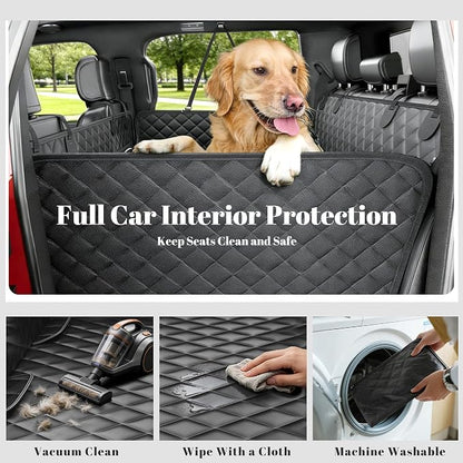 Dog Car Seat Cover for Back Seat - Convertible 2-in-1 Design Folds to Seat for 1 Adult or a Child Car Seat, Hard Bottom Waterproof Pet Hammock with 400lb Capacity for SUV, Truck, Car,Black